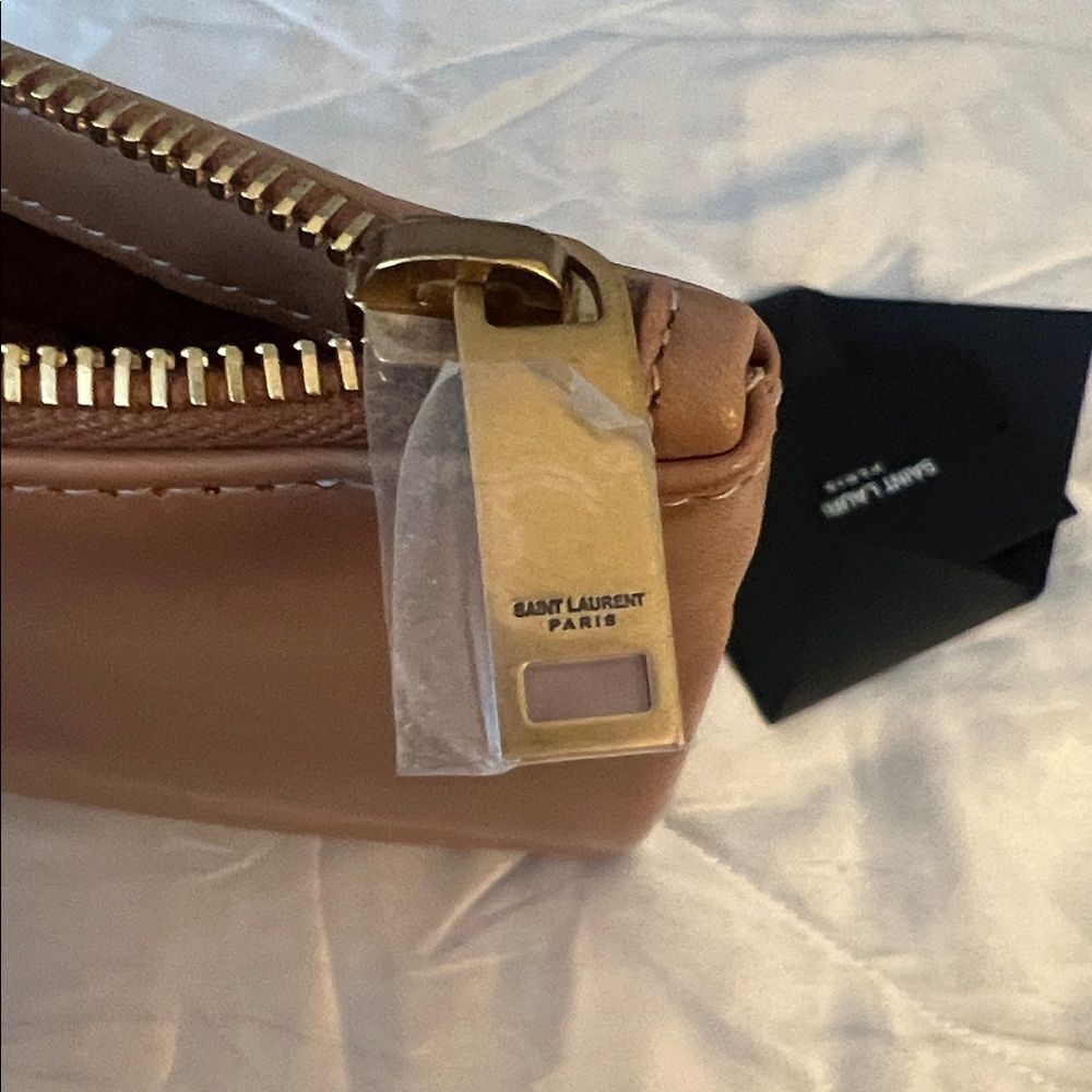 YSL Saint Laurent Rive Gauche Leather Wristlet Pouch - Camel - Picture 16 of 16